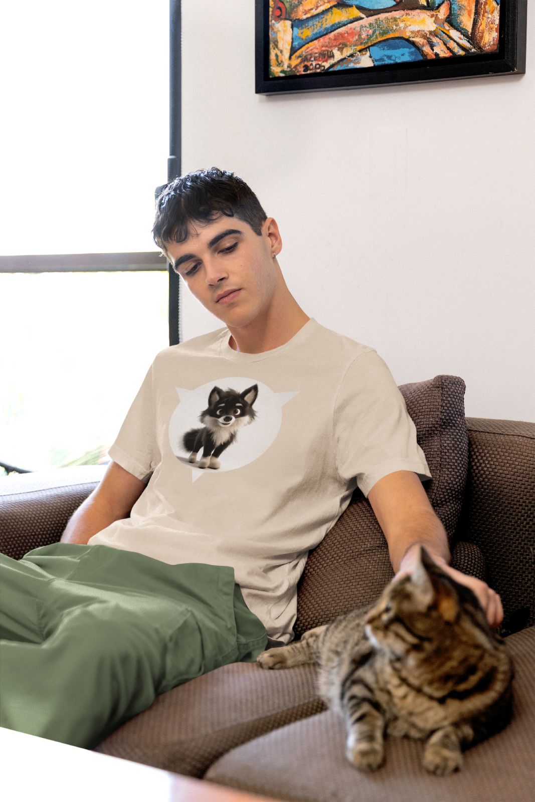 Cute Wolf Pup - unisex - Black / White / Soft Cream / Pink