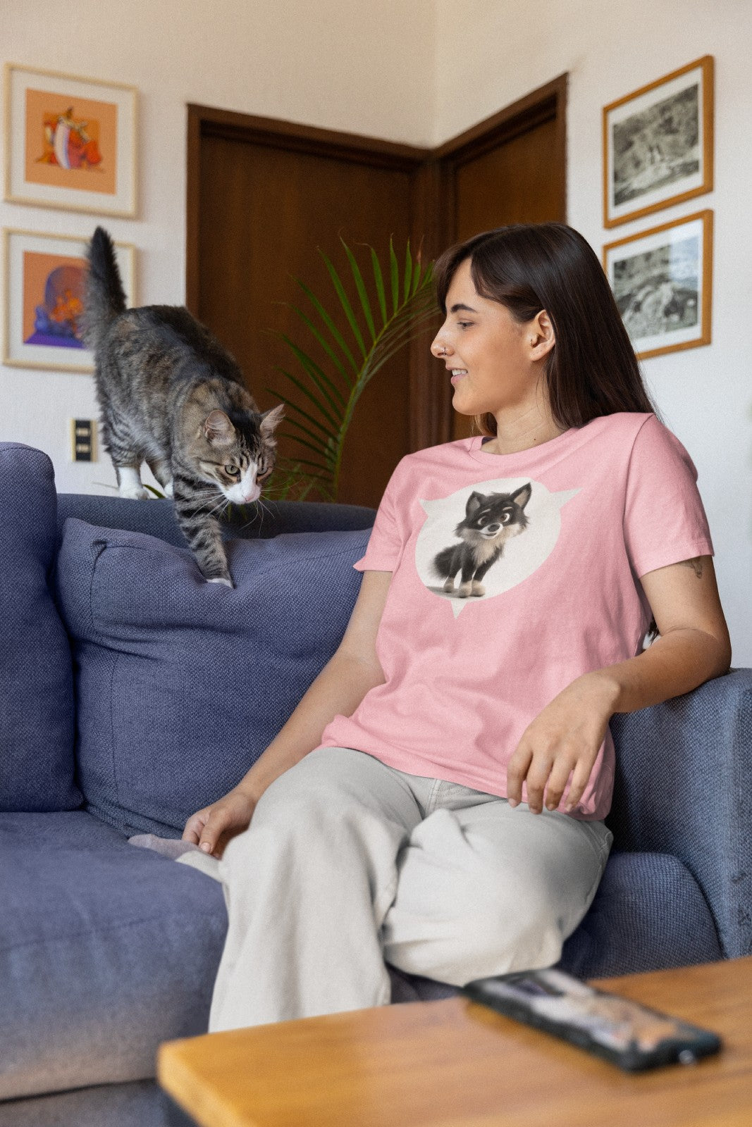 Cute Wolf Pup - unisex - Black / White / Soft Cream / Pink