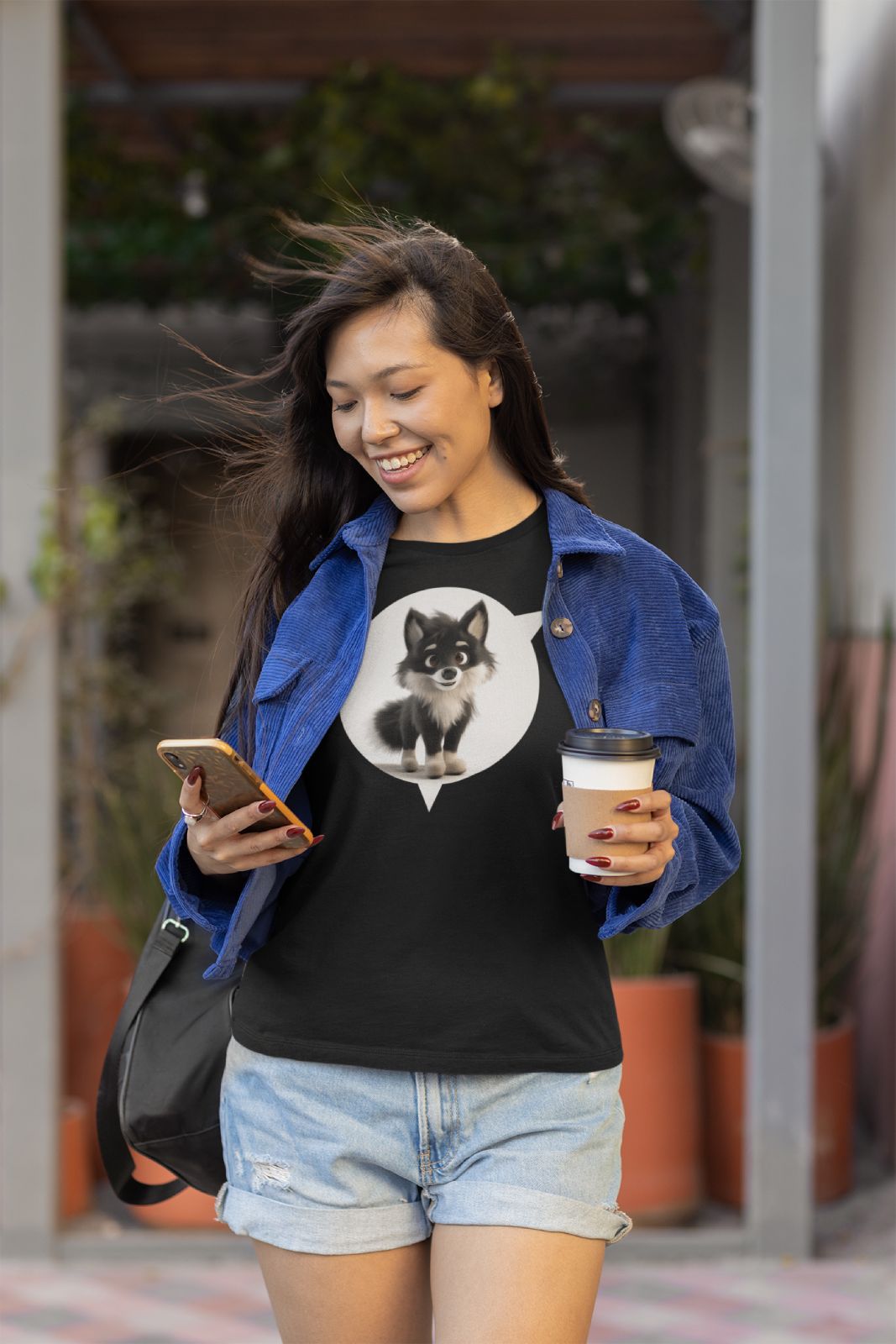 Cute Wolf Pup - unisex - Black / White / Soft Cream / Pink