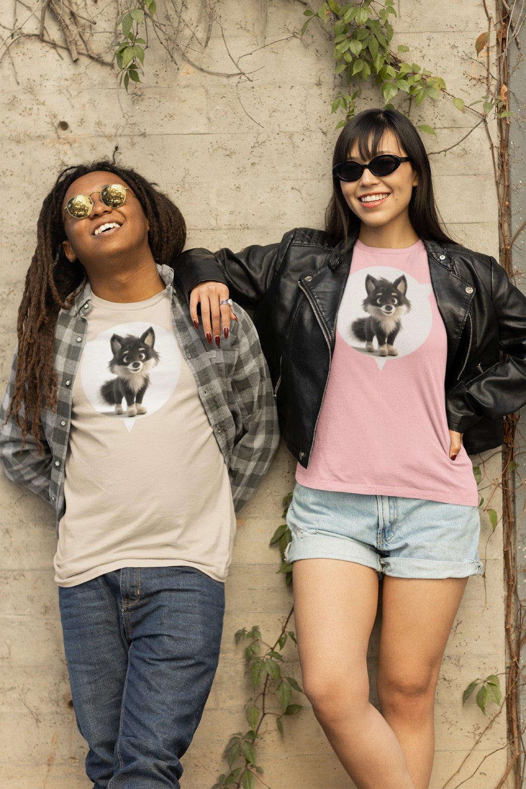 Cute Wolf Pup - unisex - Black / White / Soft Cream / Pink